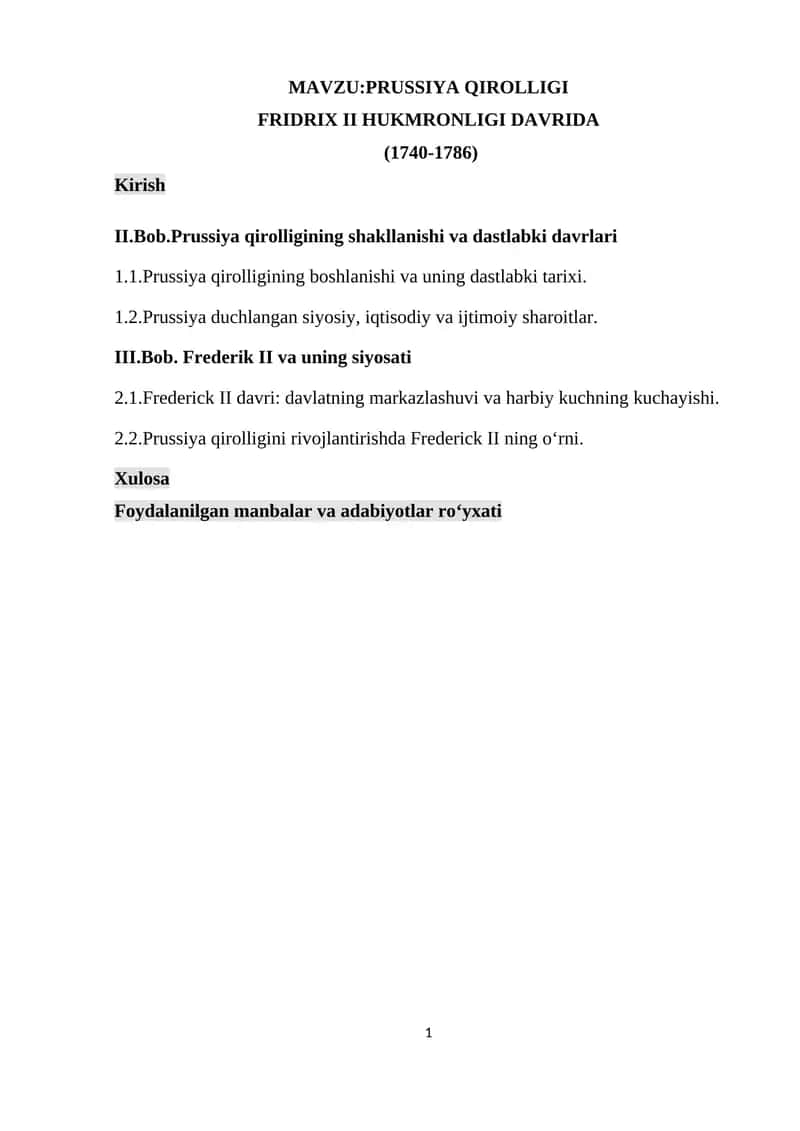 PRUSSIYA QIROLLIGI 1