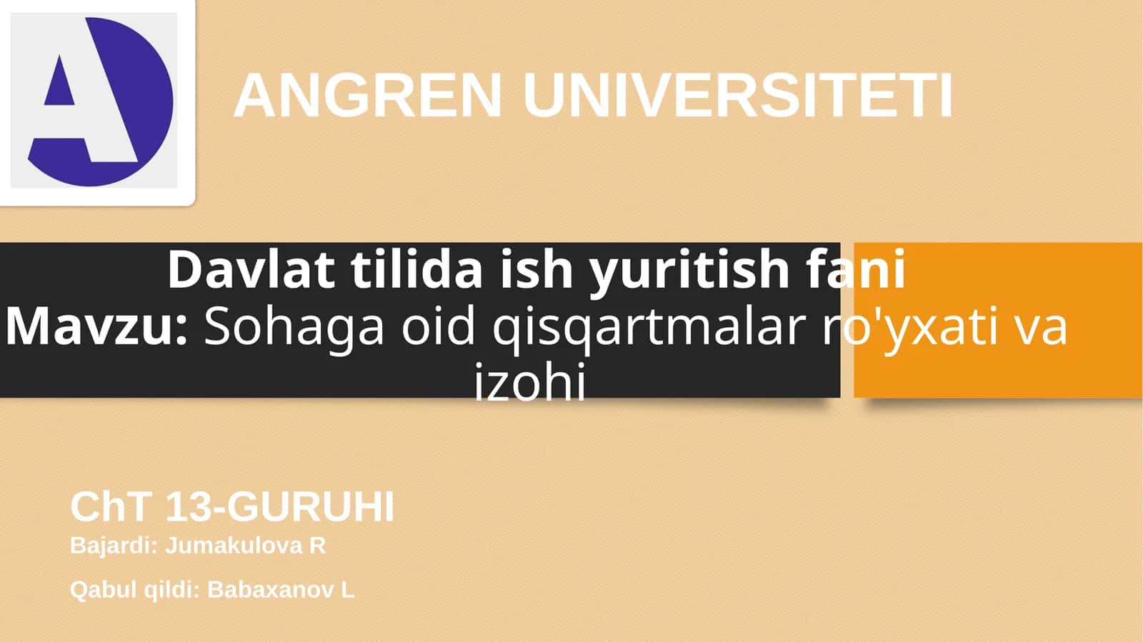 Mavzu: Sohaga oid qisqartmalar ro'yxati va izohi 1