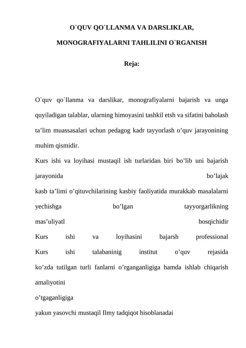 Kurs ishiga rahbarlik va kurs ishi mavzulari 1