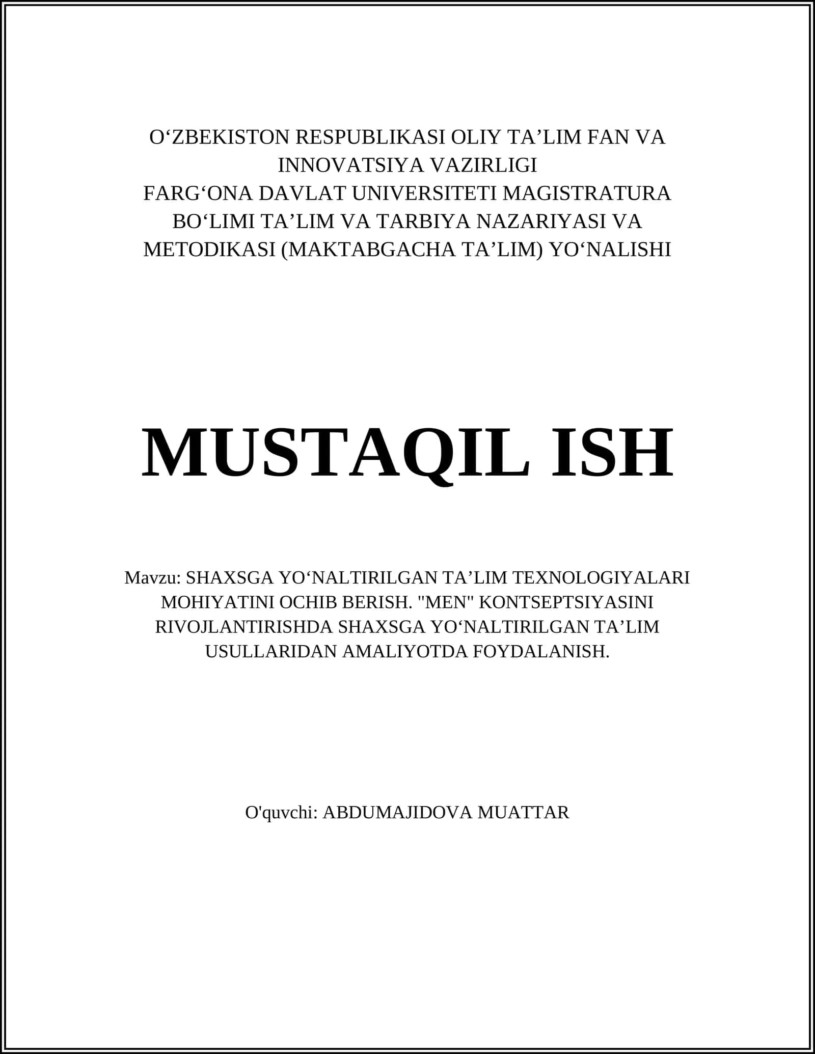 SHAXSGA YOʻNALTIRILGAN TA’LIM MOHIYATINI OCHIB BERISH 1