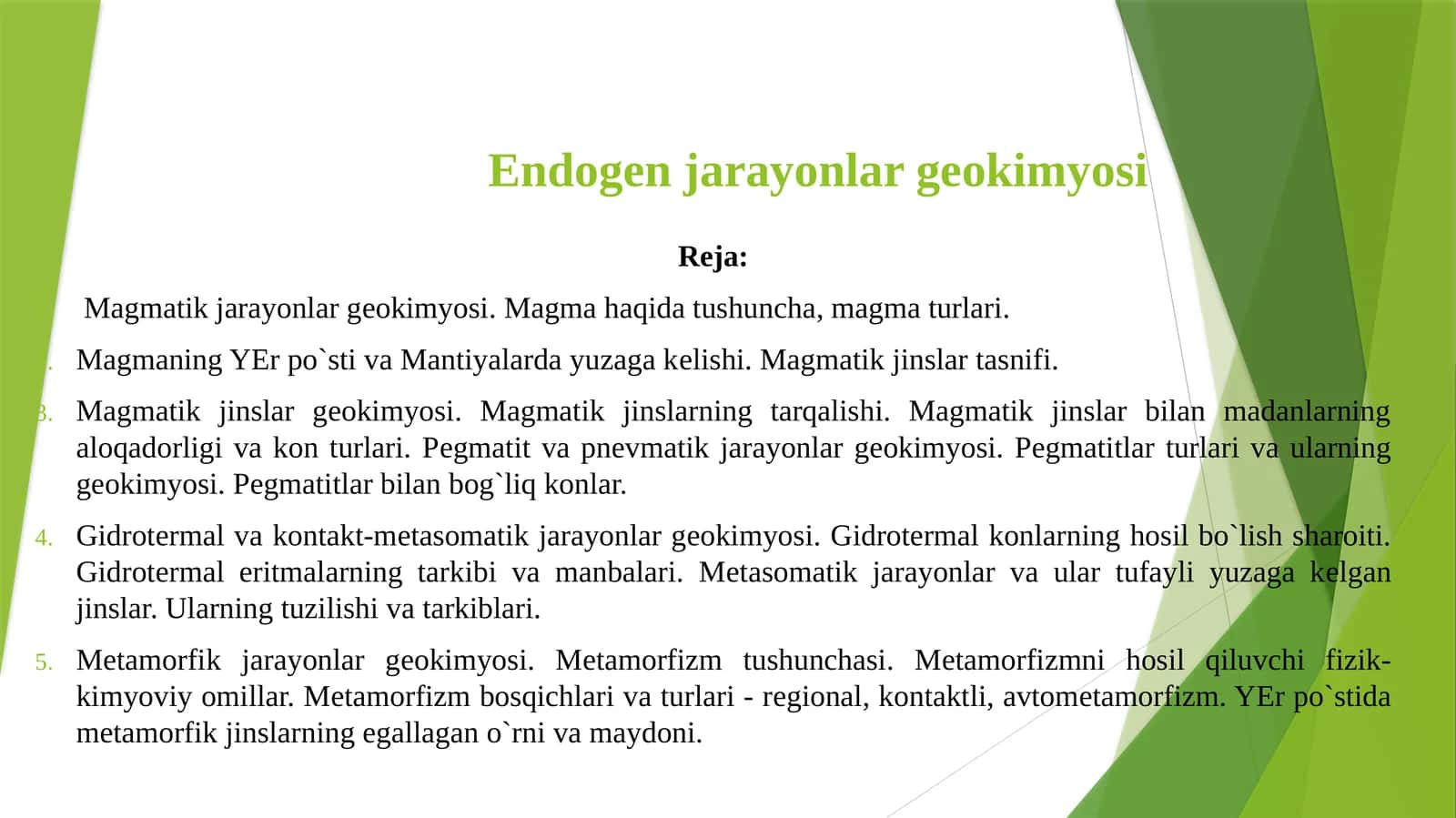 Endogеn jarayonlar gеokimyosi 1