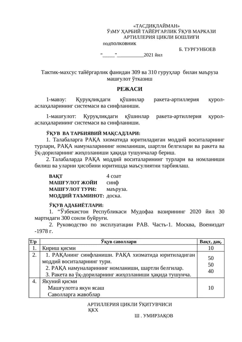 Қуруқликдаги қўшинлар ракета-артиллерия қурол-аслаҳаларининг системаси ва синфланиши 1