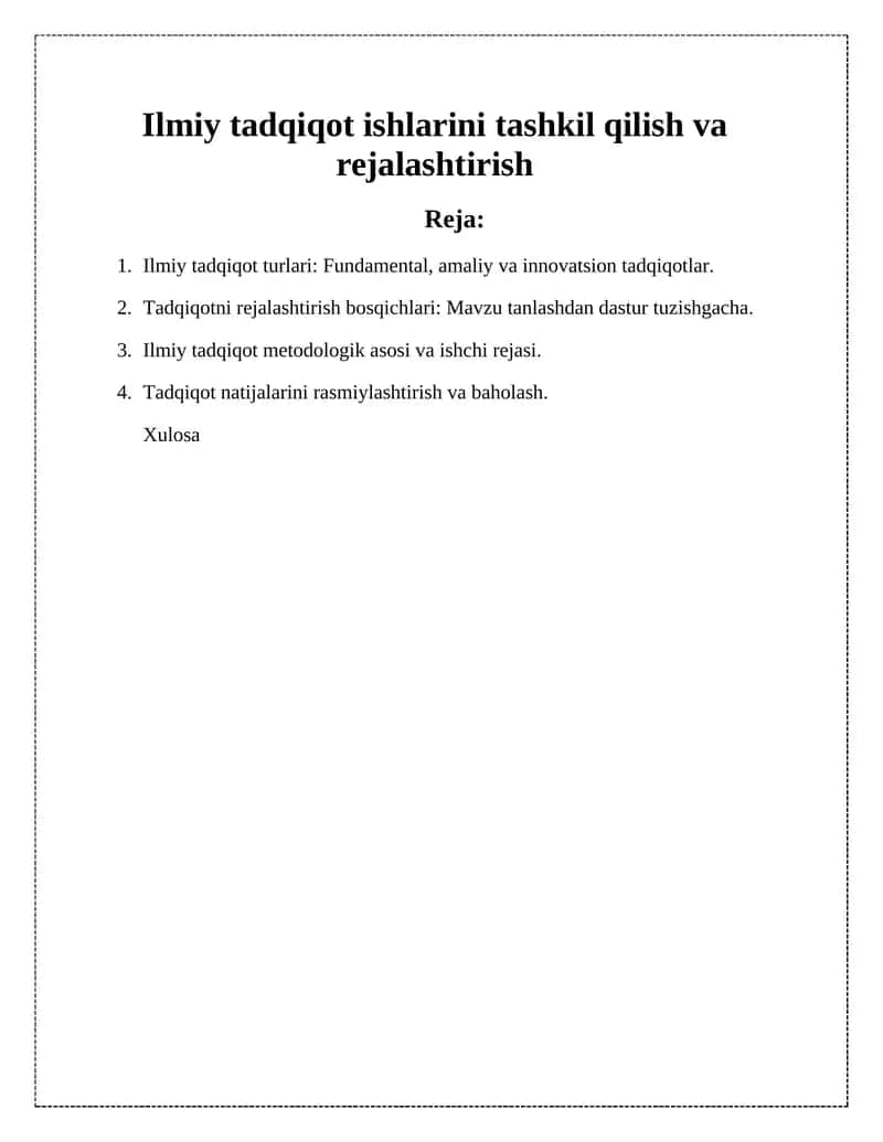 Ilmiy tadqiqot ishlarini tashkil qilish va rejalashtirish 1