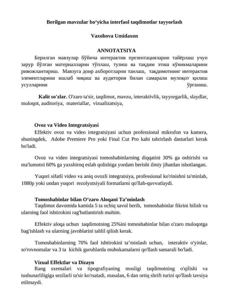 Berilgan mavzular boʻyicha interfaol taqdimotlar tayyorlash 1
