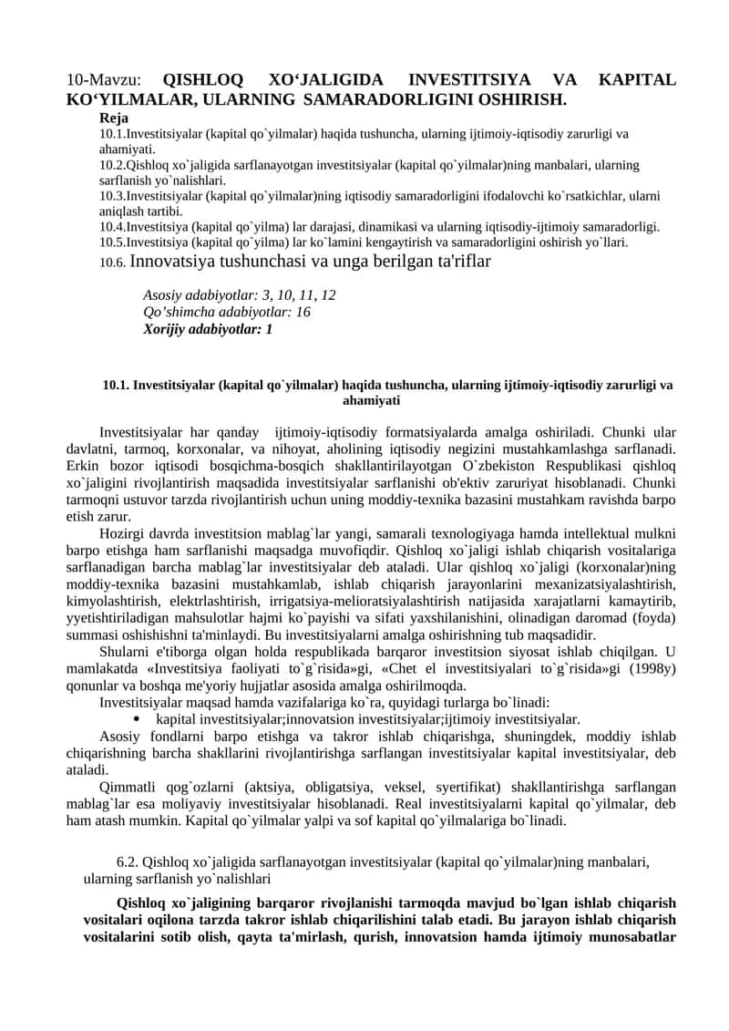 Qishloq xo‘jaligida investitsiya va kapital 1