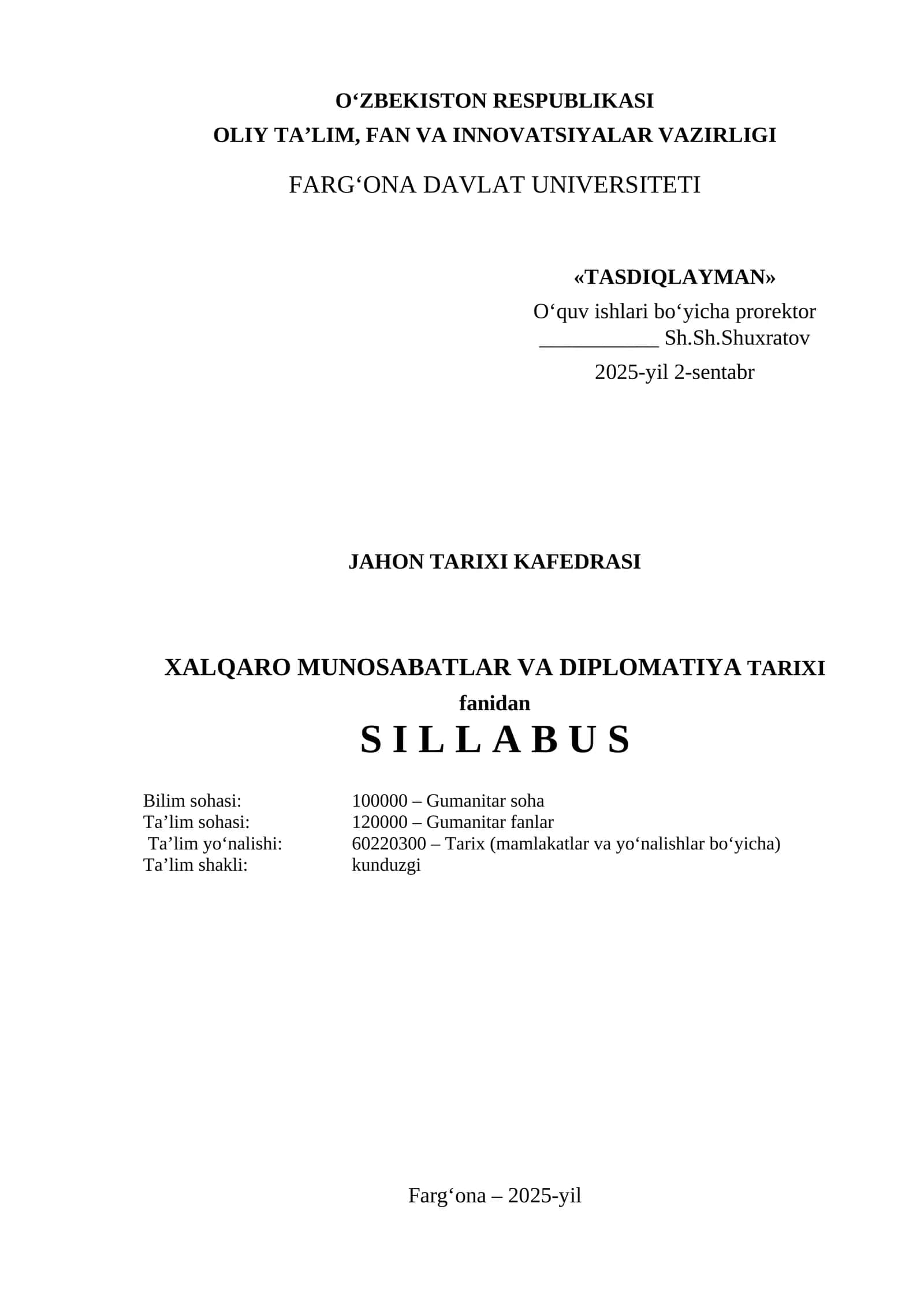 Xalqaro munosabatlar va diplomatiya tarixi 1
