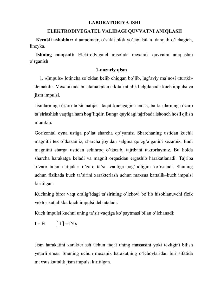 ELEKTRODIVEGATEL VALIDAGI QUVVATNI ANIQLASH 1