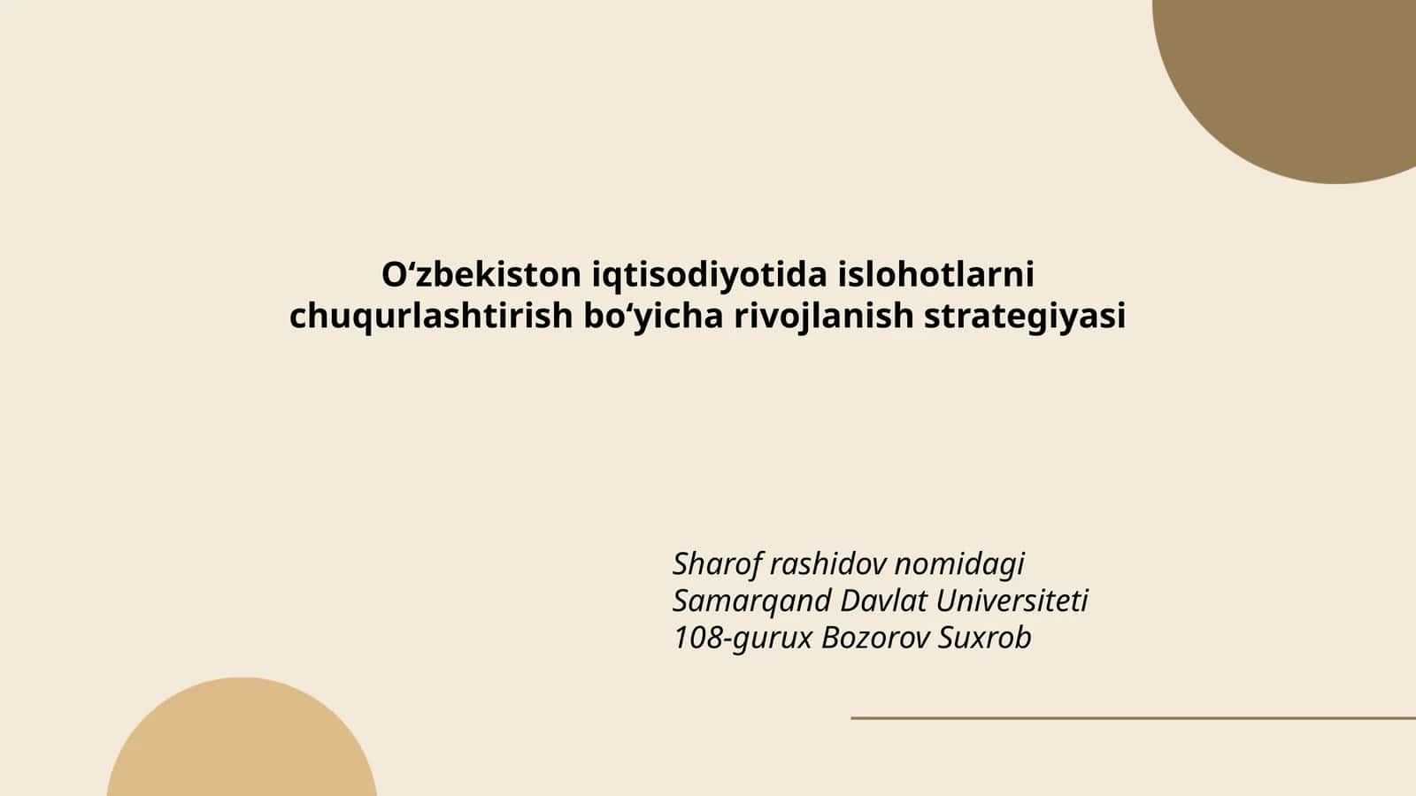 O‘zbekiston iqtisodiyotida islohotlarni chuqurlashtirish bo‘yicha rivojlanish strategiyasi 1