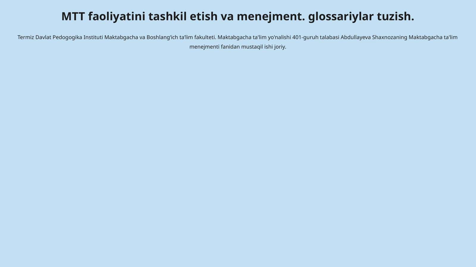 MTT faoliyatini tashkil etish va menejment. glossariylar tuzish 1