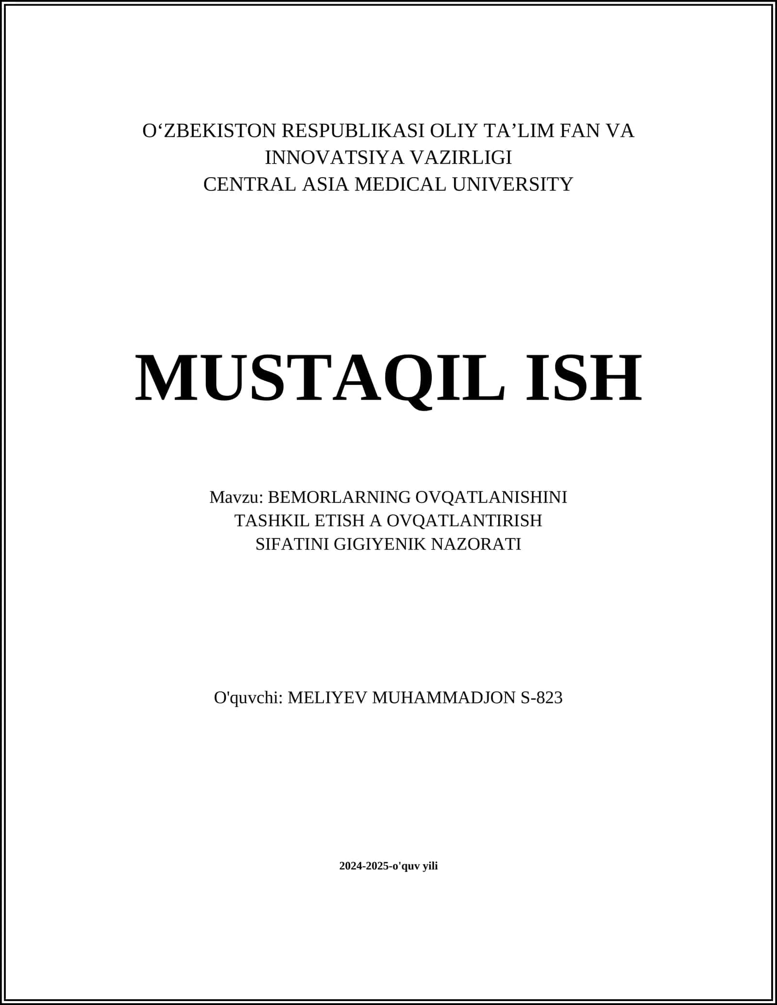 BEMORLARNING OVQATLANISHINI TASHKIL ETISH A OVQATLANTIRISH SIFATINI GIGIYENIK NAZORATI 1