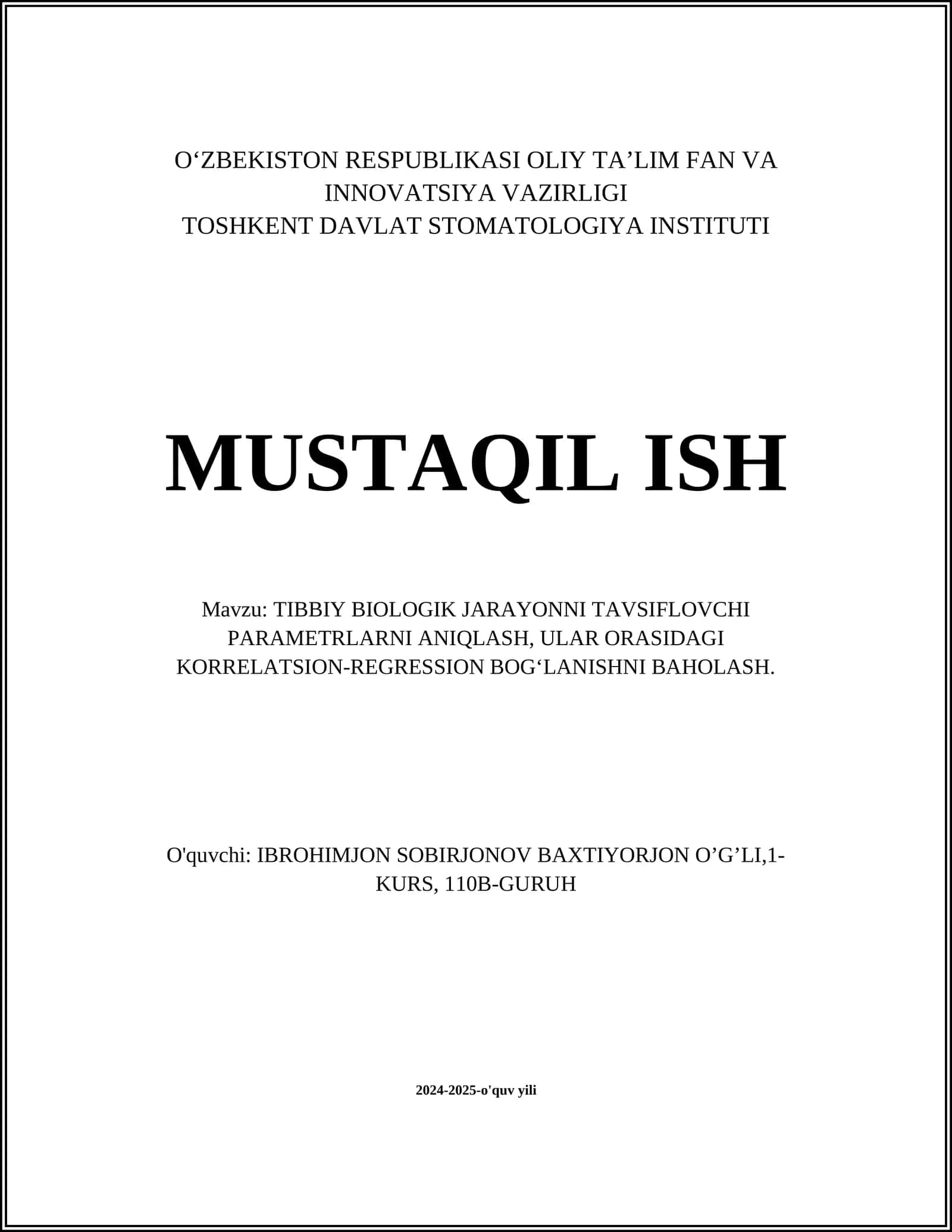 Tibbiy biologik jarayonni tavsiflovchi parametrlar 1