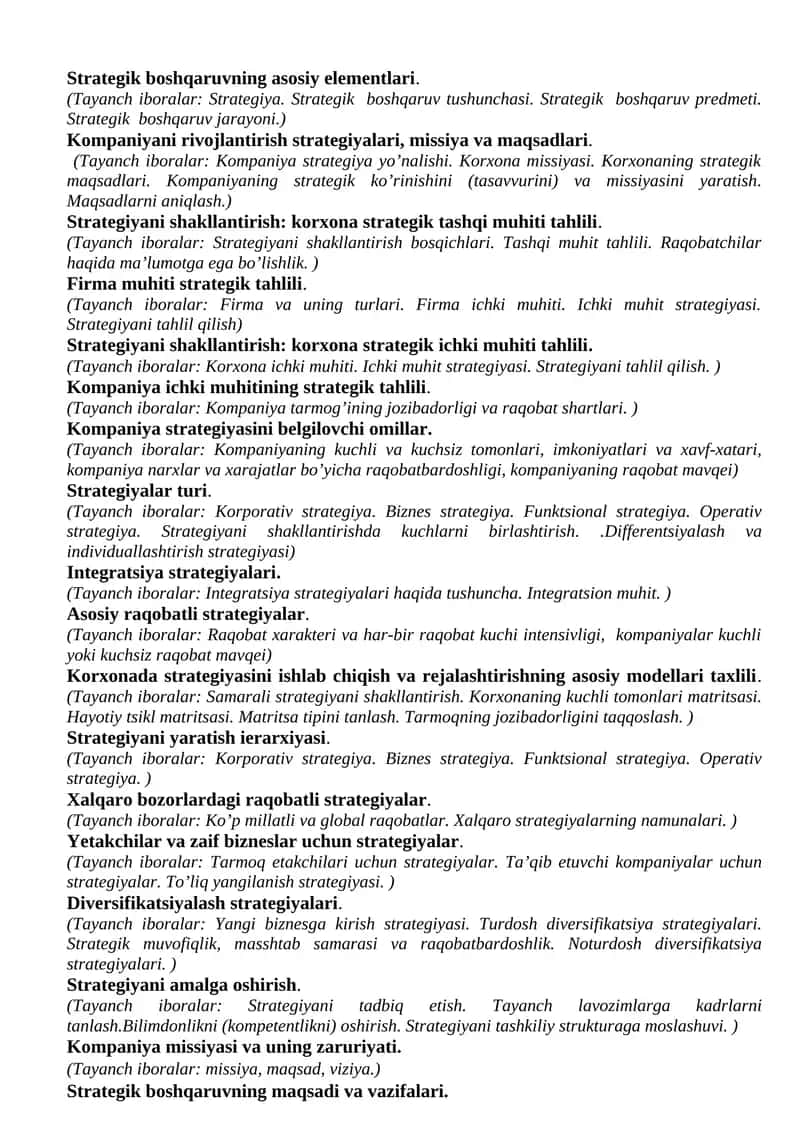 Strategik boshqaruvning asosiy elementlari 1