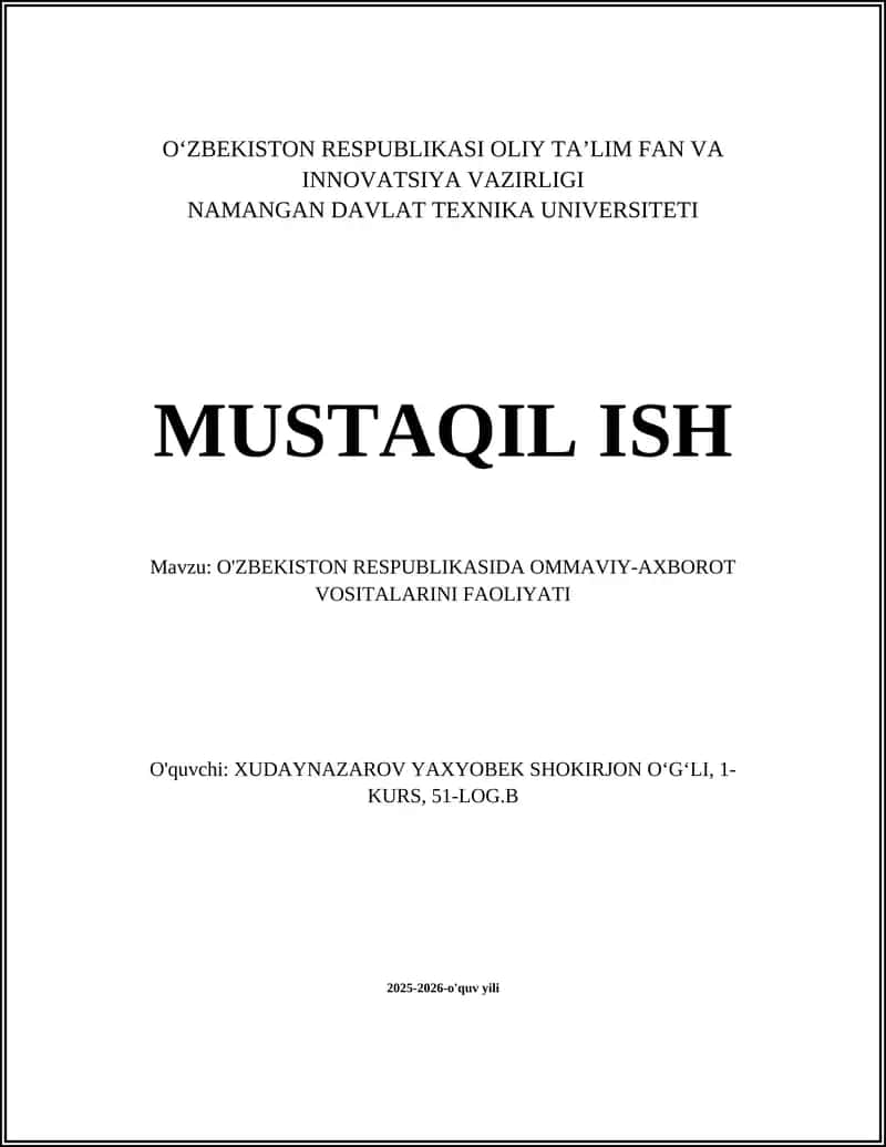 Ommaviy Axborot Vositalari To'g'risidagi Qonun 1
