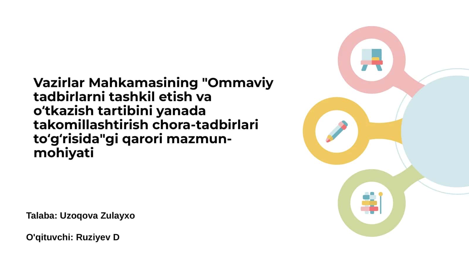 "Ommaviy tadbirlarni tashkil etish va oʻtkazish tartibini yanada takomillashtirish chora-tadbirlari toʻgʻrisida"gi qarori mazmun-mohiyati 1