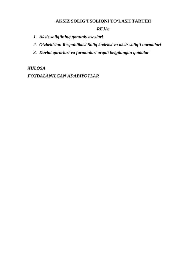 AKSIZ SOLIG‘I SOLIQNI TO‘LASH TARTIBI 1