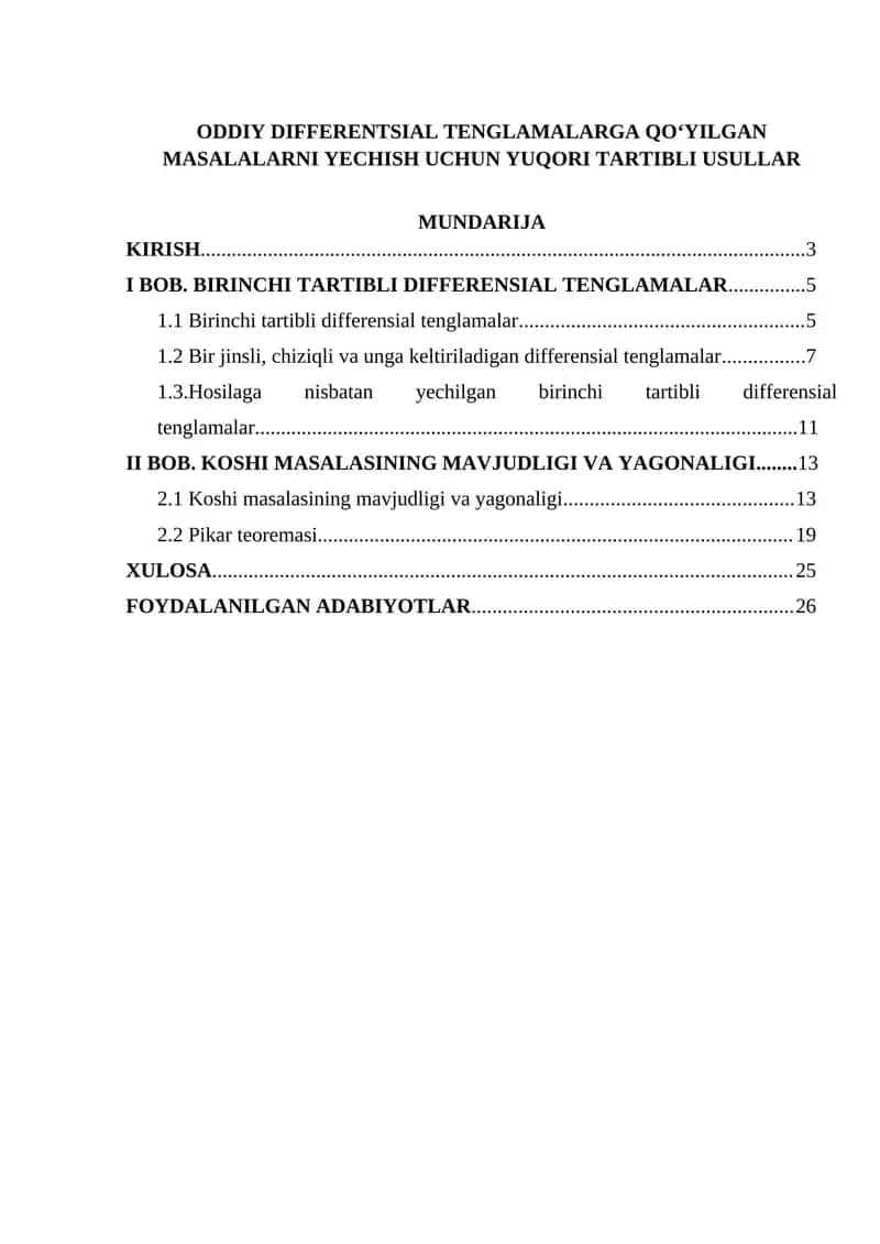 Differentsial Tenglamalar 1