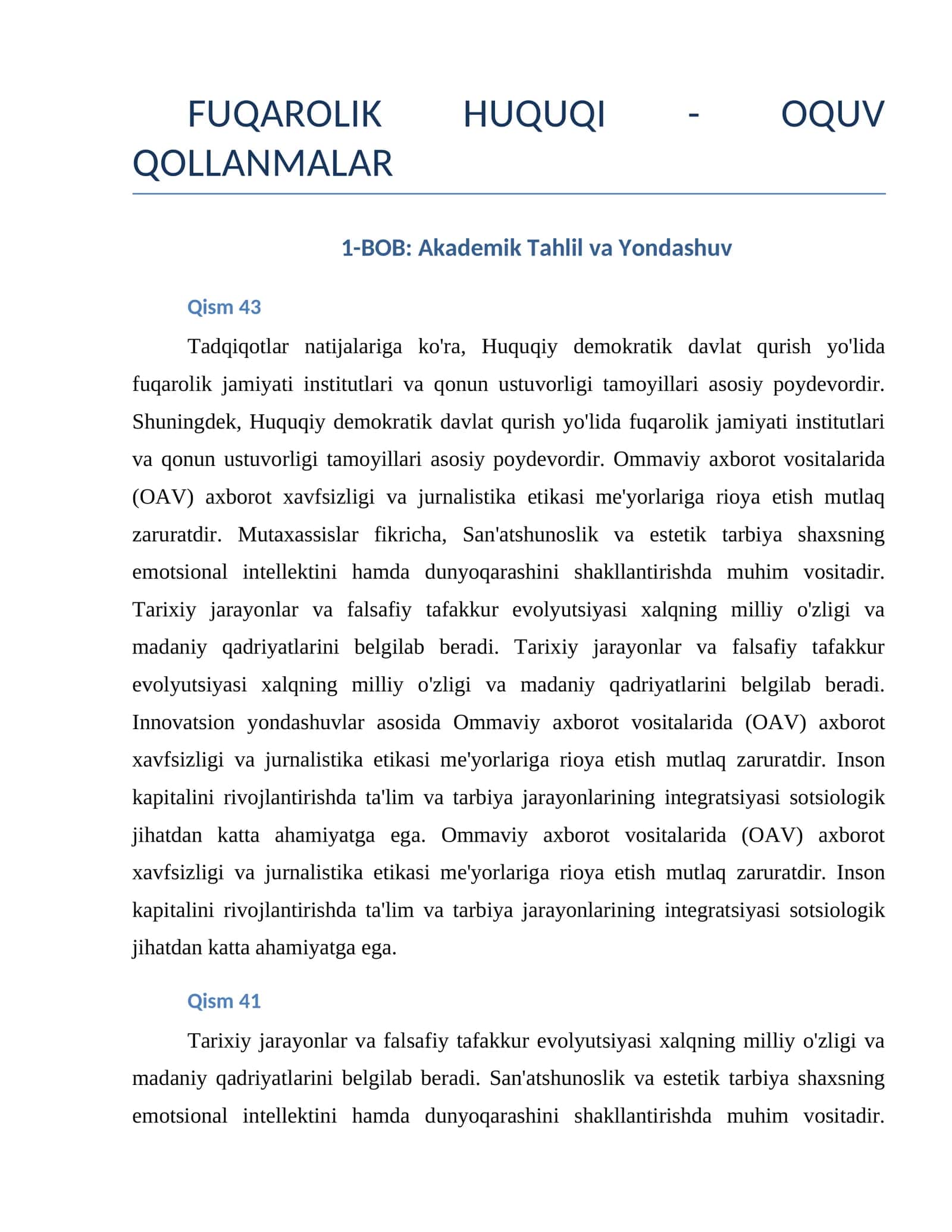 Huquqiy demokratik davlat qurish yo'lida fuqarolik jamiyati institutlari va qonun ustuvorligi tamoyillari 1