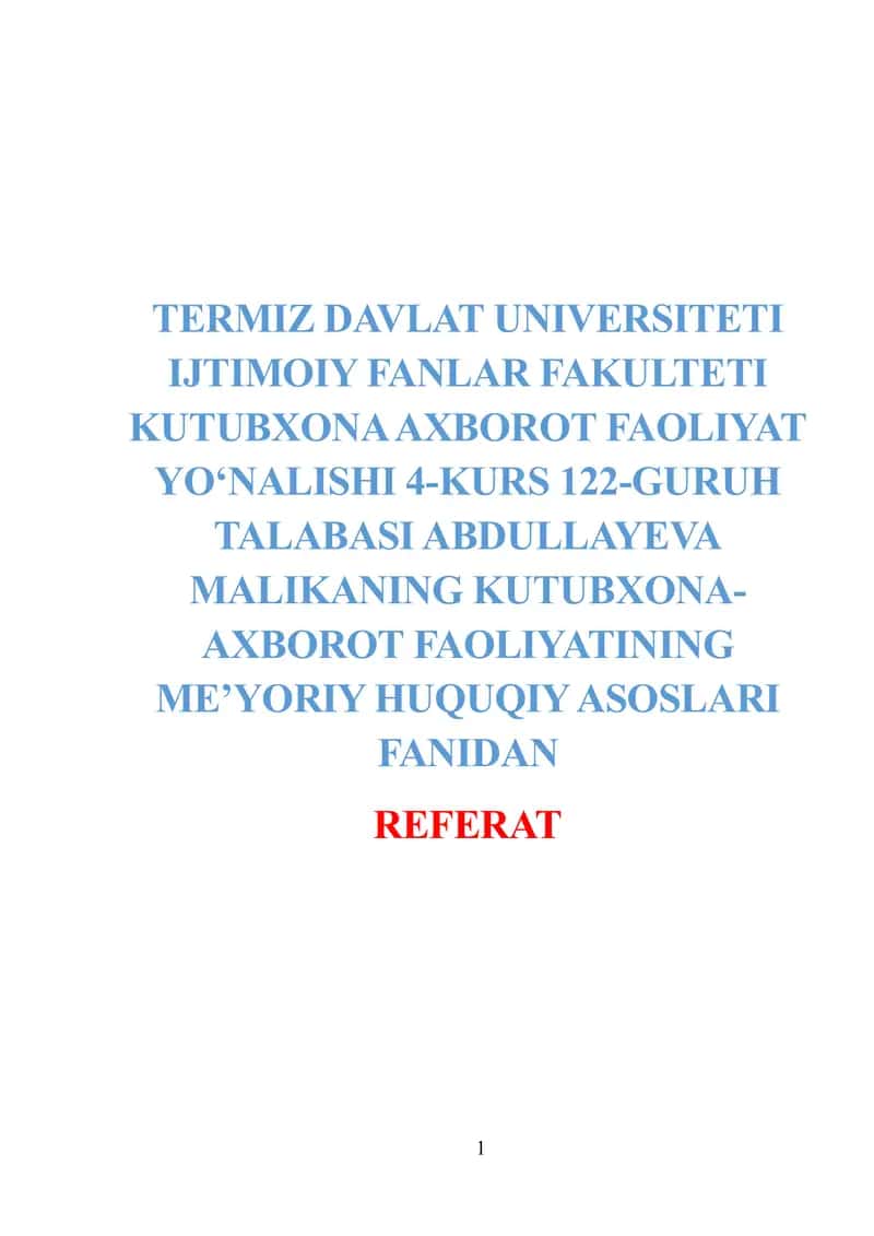 Kutubxona axborot faoliyatining me’yoriy-huquqiy asoslari 1
