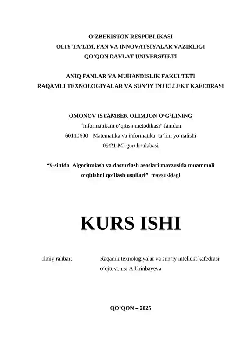 Informatikani o‘qitish metodikasi 1