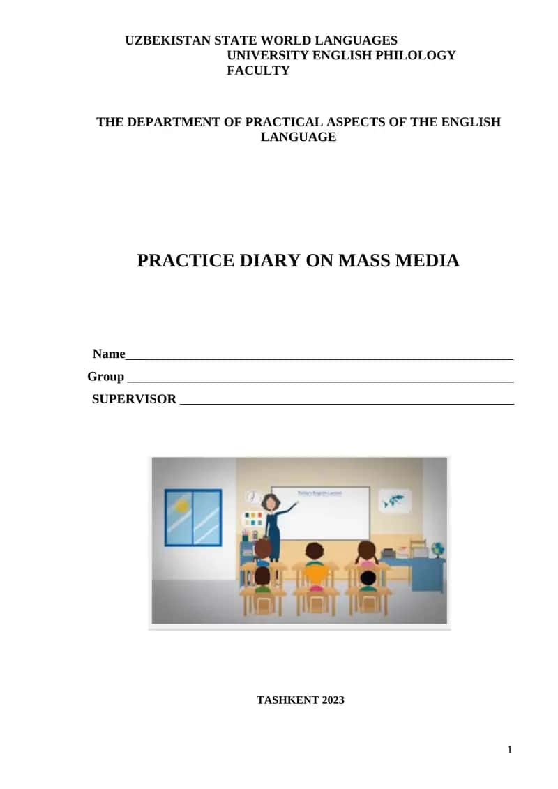 PRACTICE DIARY ON MASS MEDIA 1
