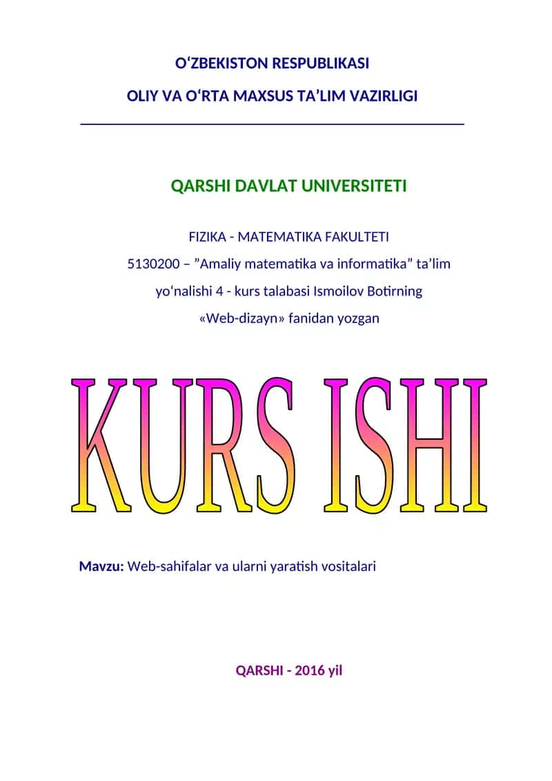 Web-sahifalar va ularni yaratish vositalari 1