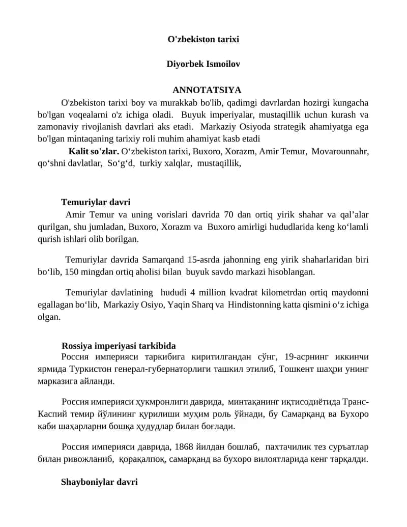 O'zbekiston tarixi 1