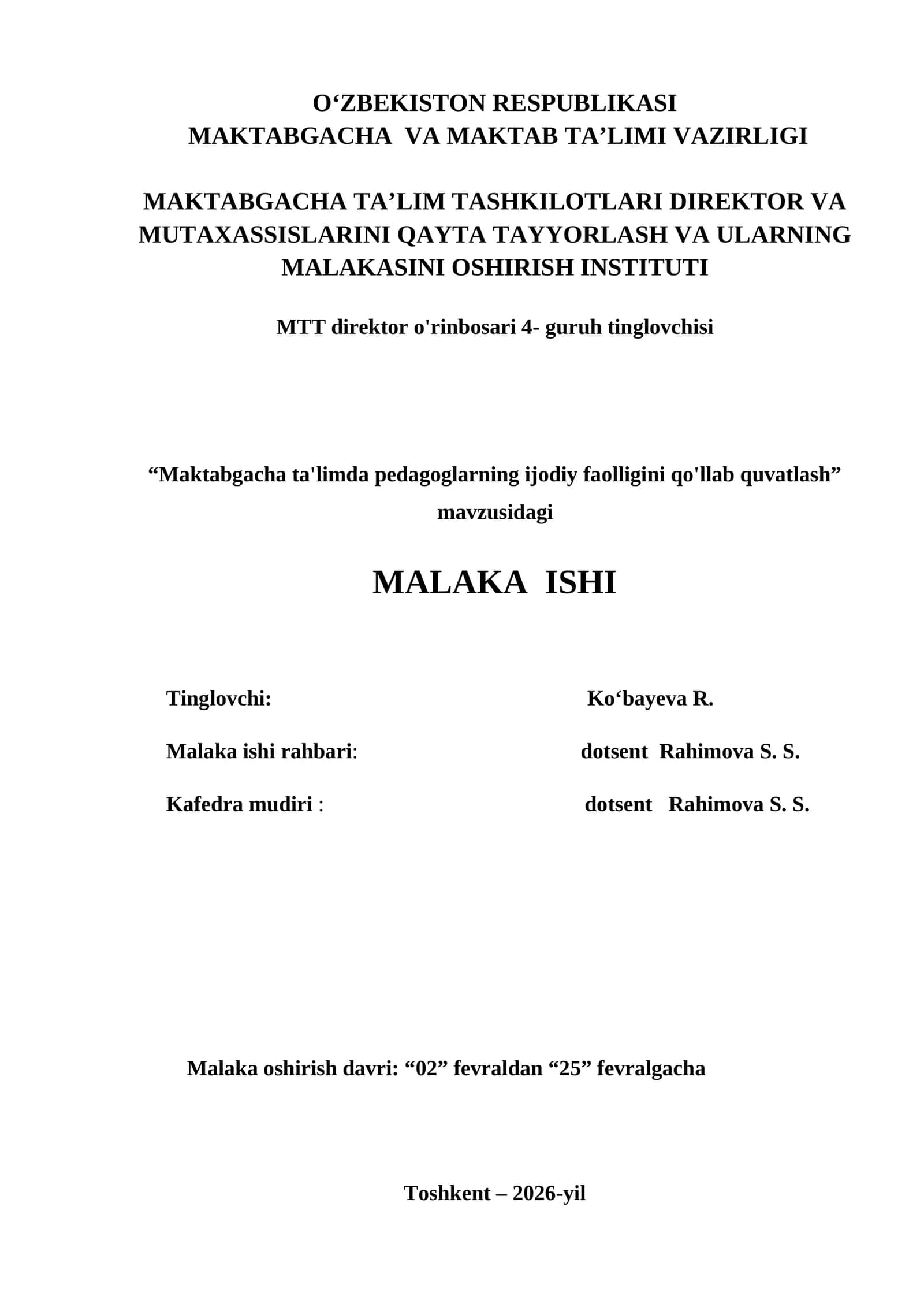 MTT direktor o'rinbosari 4- guruh tinglovchisi 1