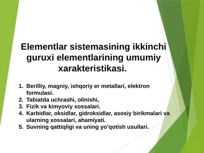Elementlar sistemasining ikkinchi guruxi elementlari 1