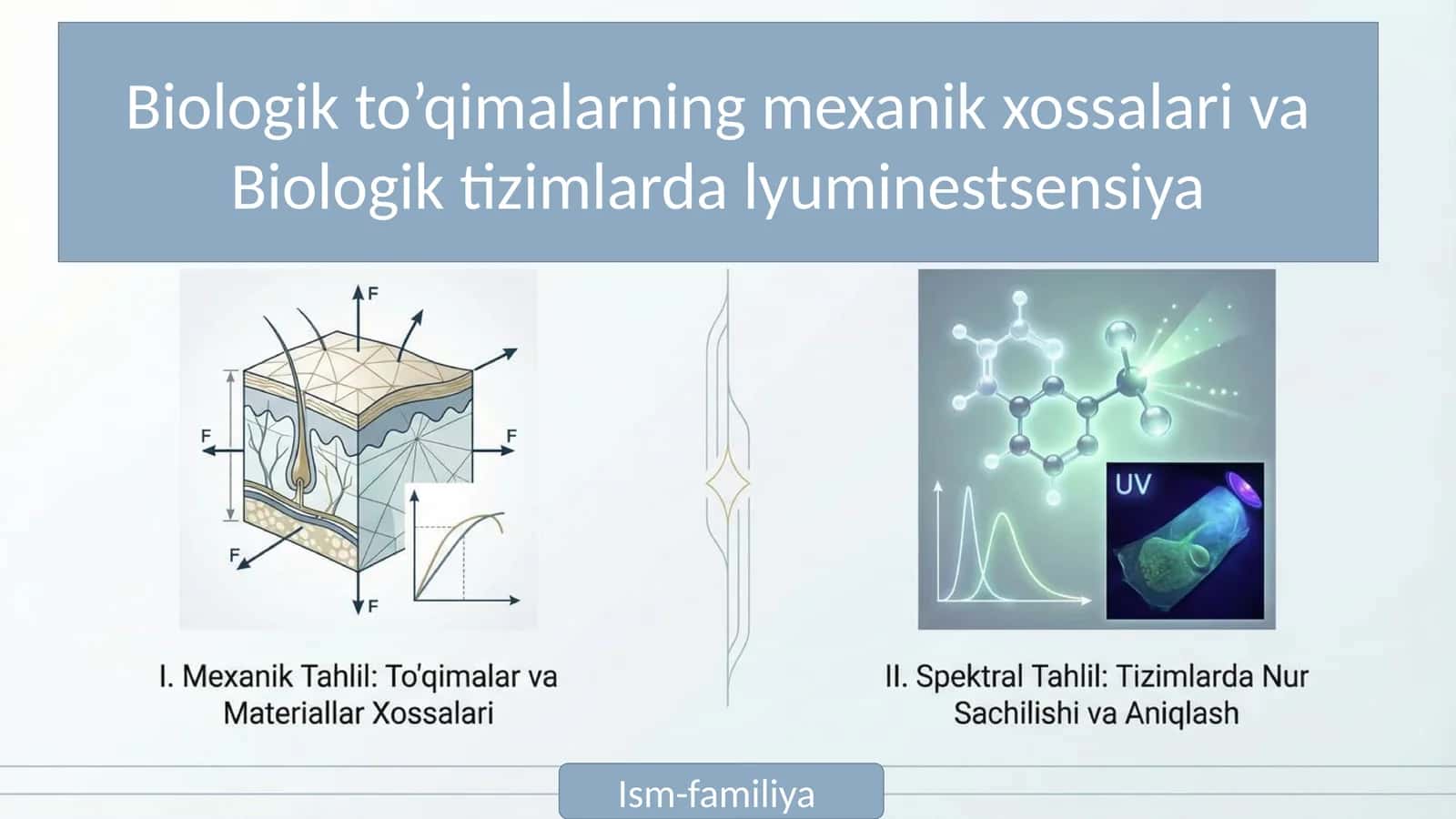 Biologik to’qimalarning mexanik xossalari va Biologik tizimlarda lyuminestsensiya 1