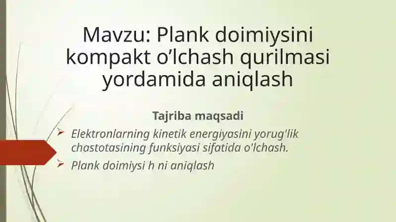 Plankdoimiysinikompakto’lchashqurilmasiyordamidaaniqlash