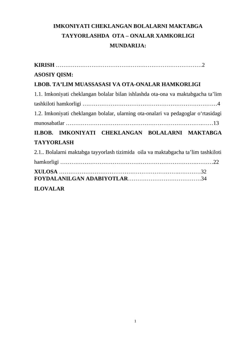 Imkoniati cheklangan bolalarni maktabga tayyarlashda ota-onalar xamkorligi 1