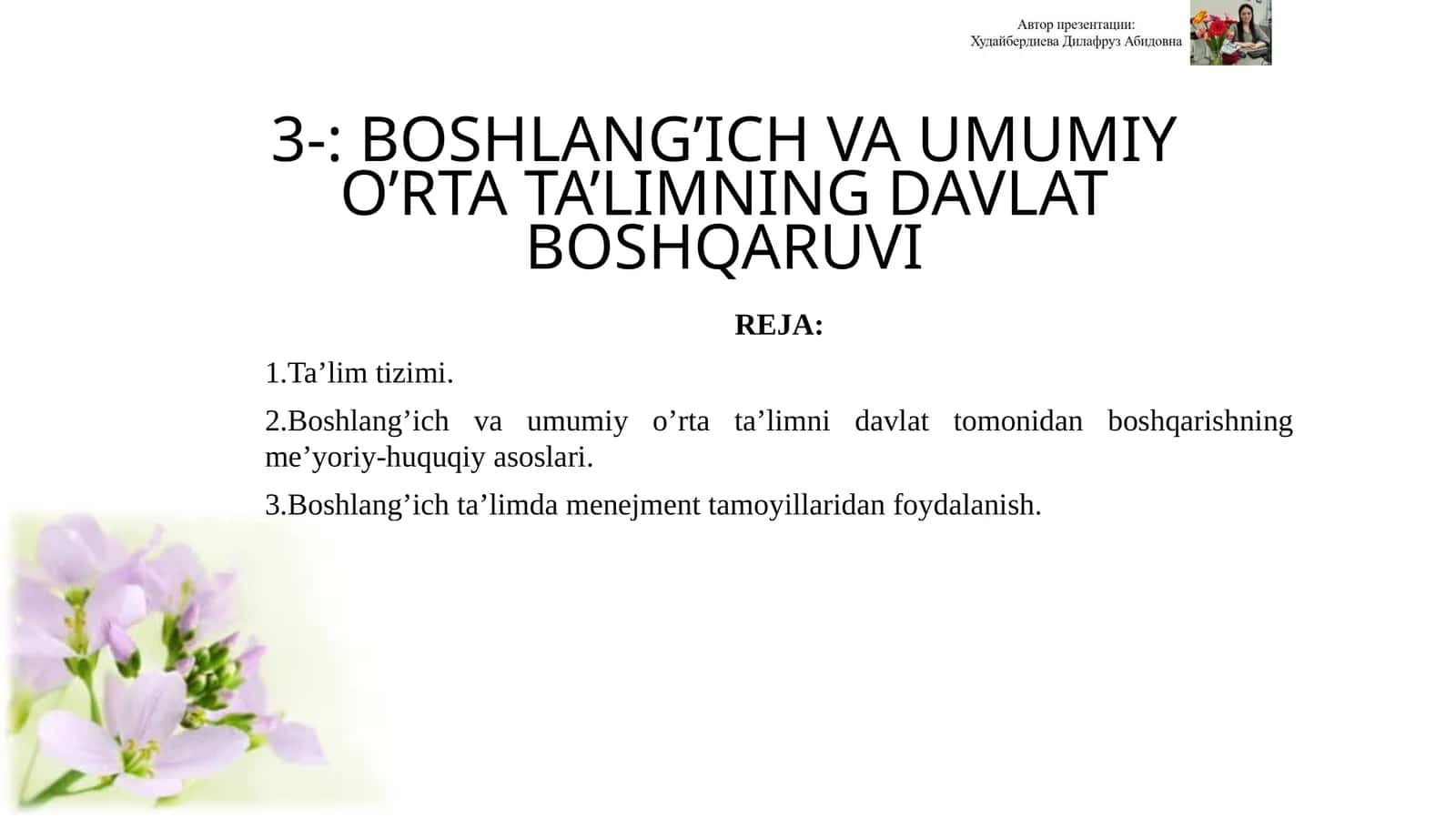 Boshlang’ich va umumiy o’rta ta’limning davlat boshqar uvi 1