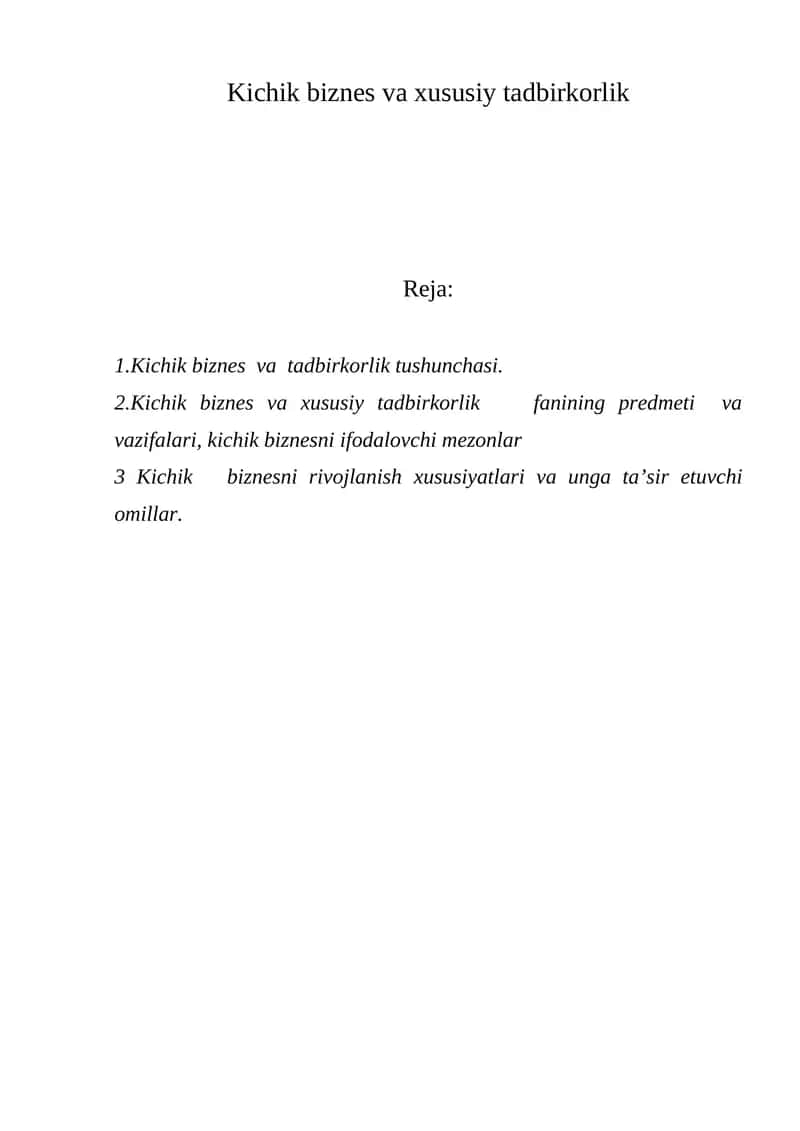 Kichik biznes va xususiy tadbirkorlik 1