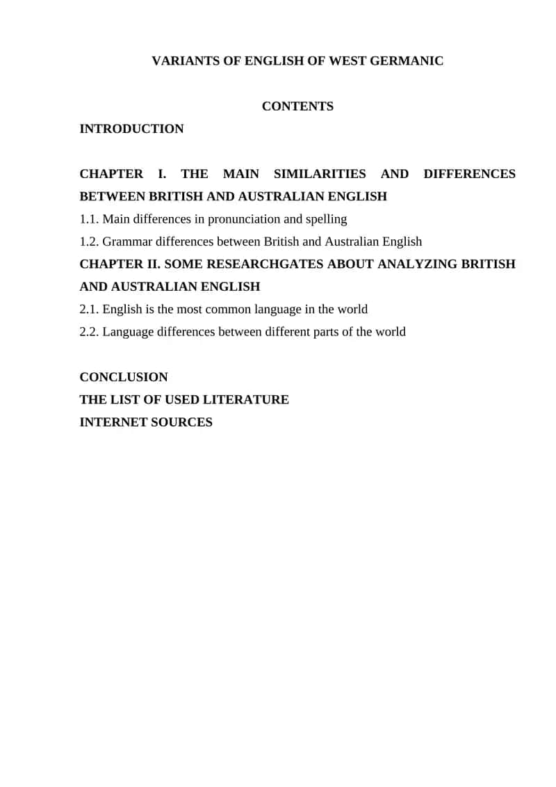 VARIANTS OF ENGLISH OF WEST GERMANIC 1