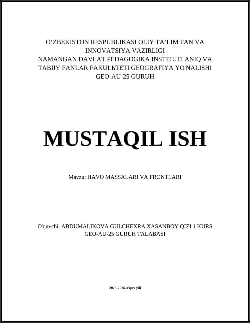 HAVO MASSALARI VA FRONTLARI 1