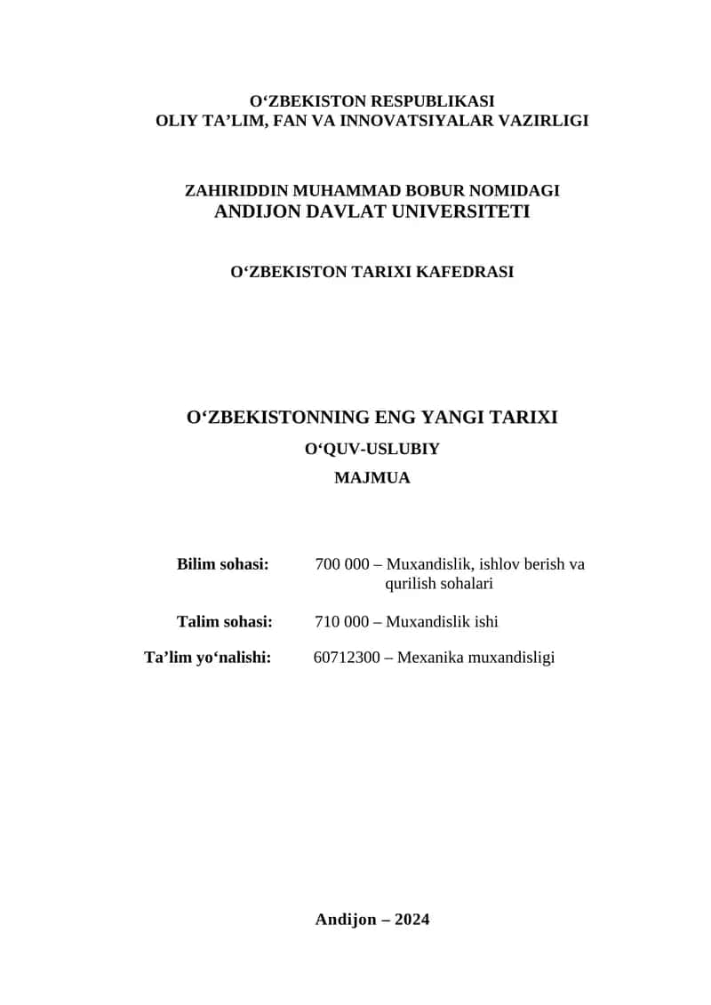 O‘ZBEKISTONNING ENG YANGI TARIXI O‘QUV-USLUBIY MAJMUA 1