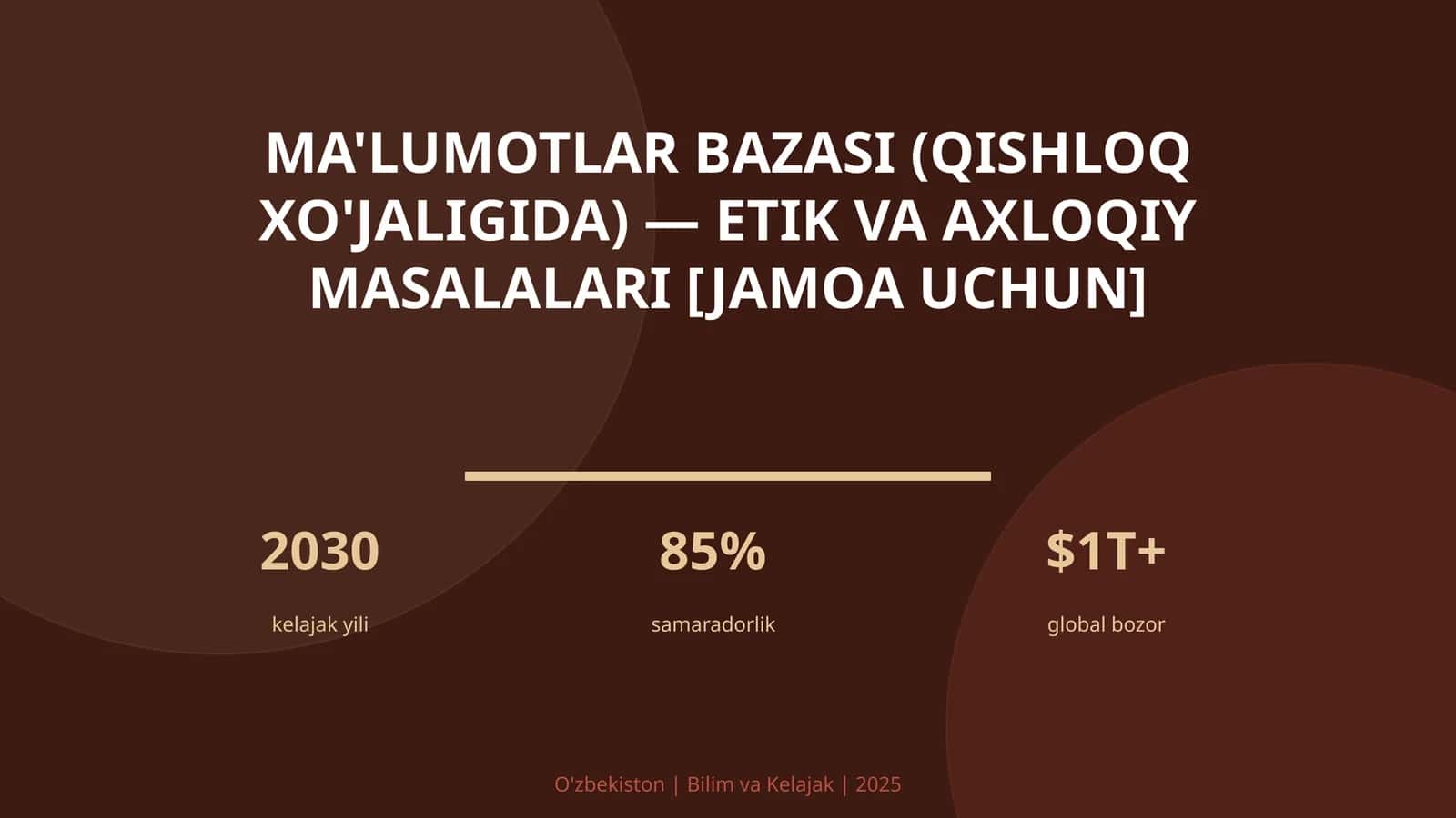 Ma'lumotlar bazasi (qishloq xo'jaligida) — etik va axloqiy masalalari [jamoa uchun] 1