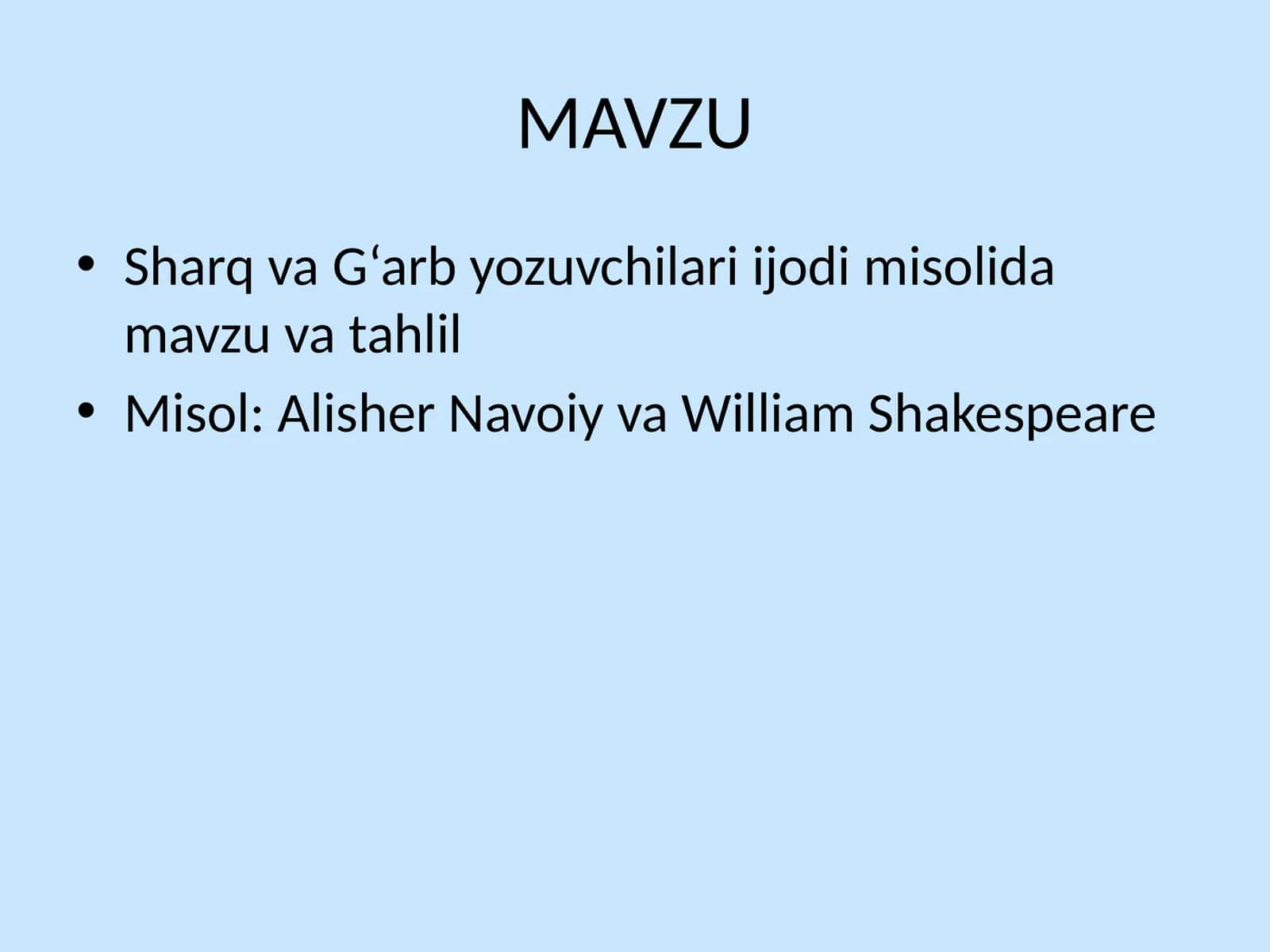 Sharq va G‘arb yozuvchilari ijodi misolida mavzu va tahlil 1