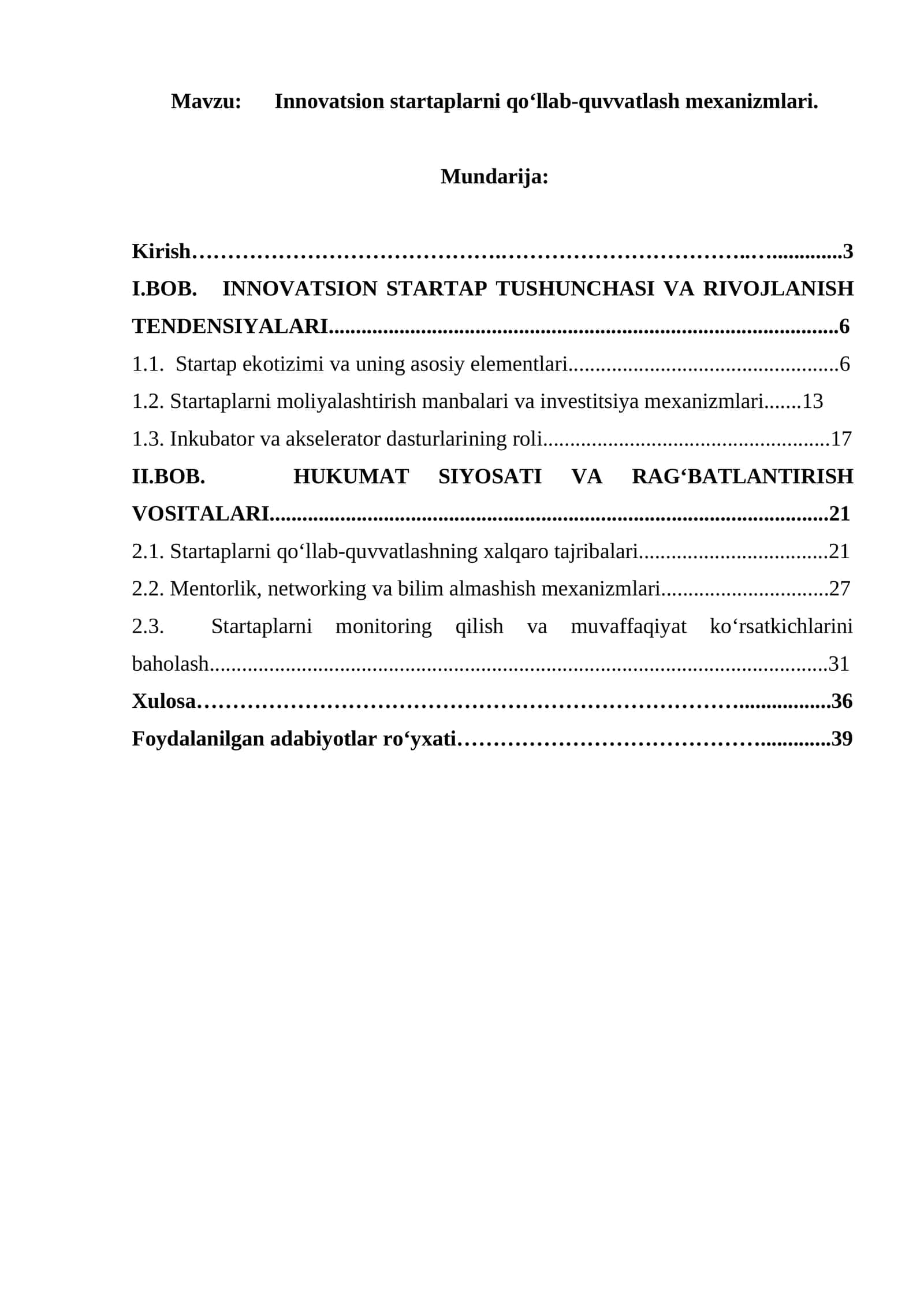 Innovatsion startaplarni qo‘llab-quvvatlash mexanizmlari 1
