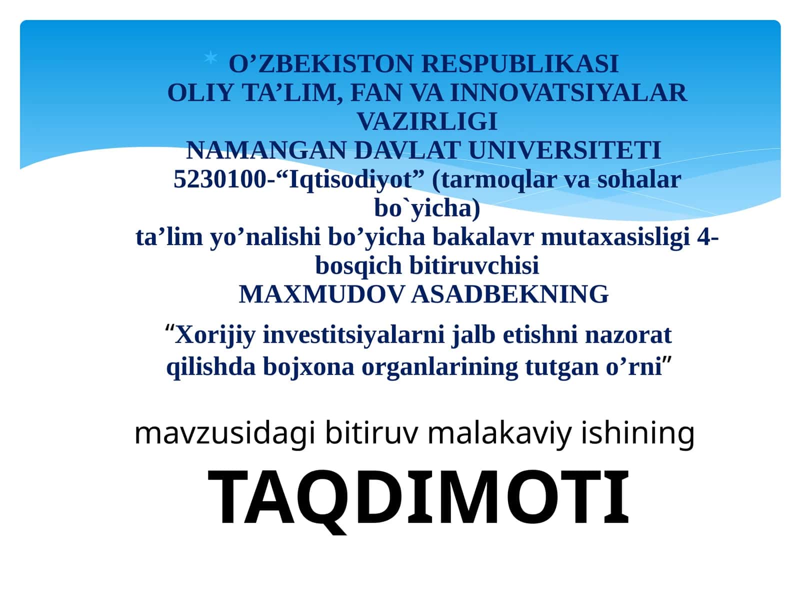 Iqtisodiyot ta’limi - Xorijiy investitsiyalar 1