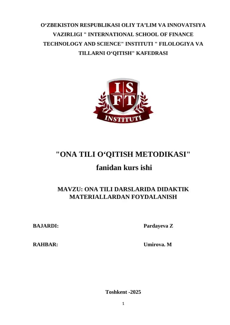 ONA TILI DARSLARIDA DIDAKTIK MATERIALLARDAN FOYDALANISH 1
