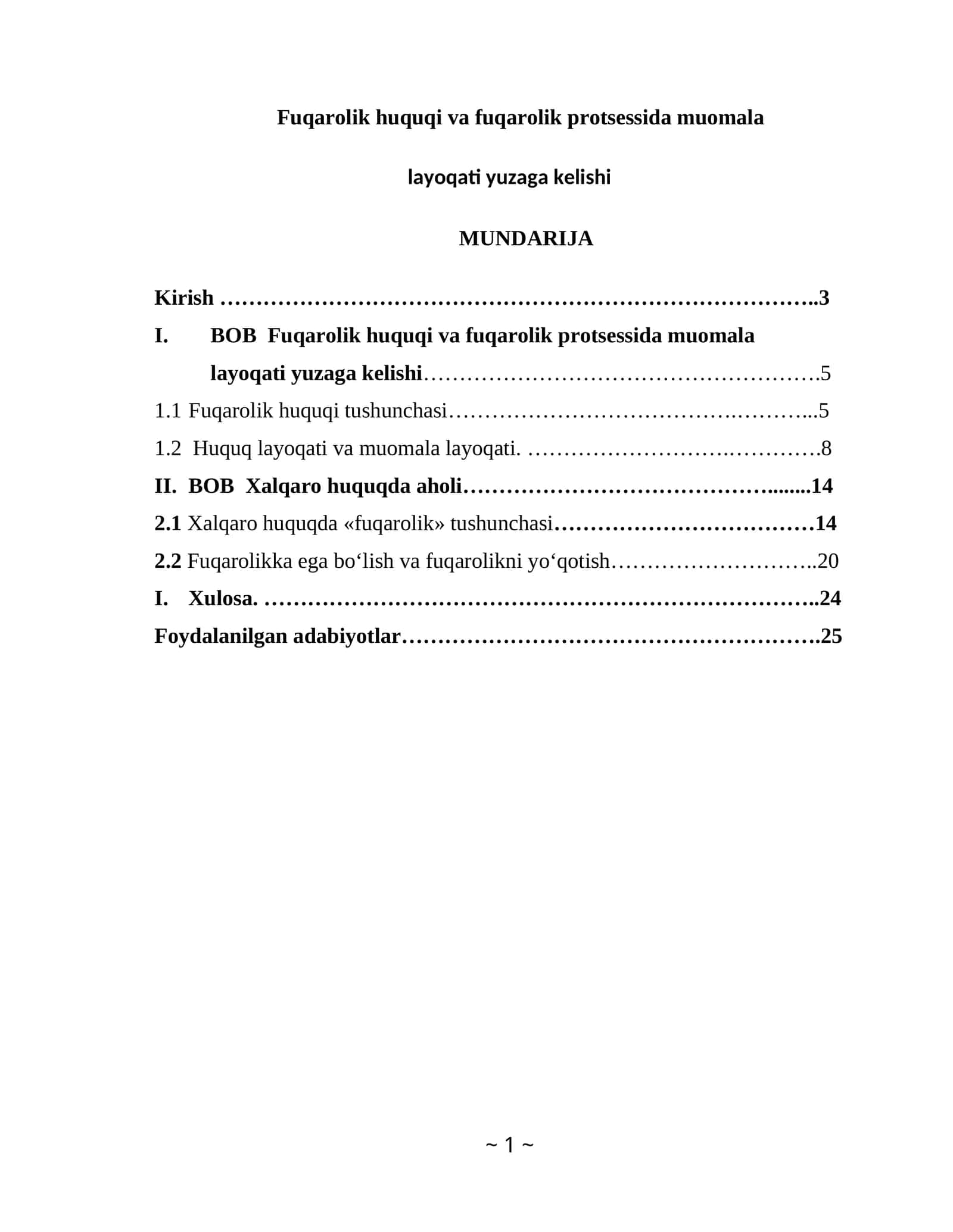 Fuqarolik huquqi va fuqarolik protsessida muomala layoqati yuzaga kelishi 1