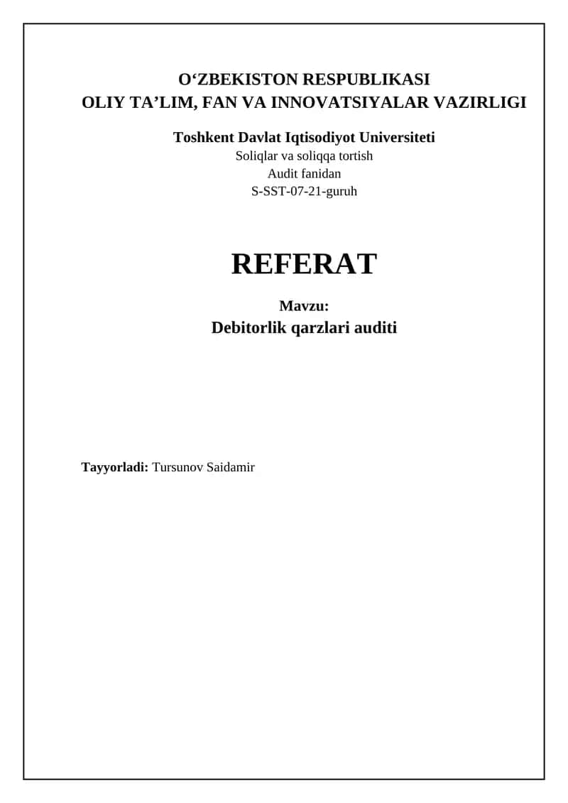 Debitorlik qarzlari auditi 1