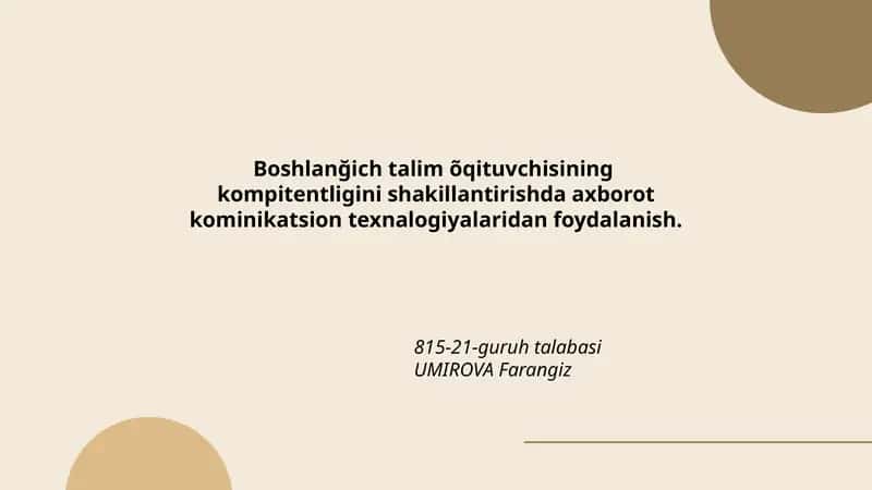 Axborot texnologiyalaridan boshlang'ich ta'limda foydalanish 1