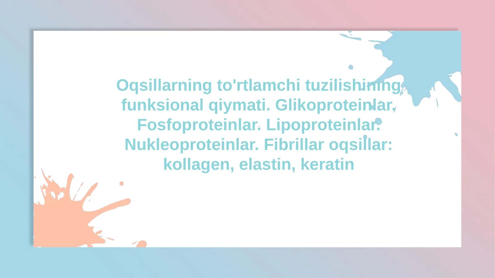 Oqsillarning to'rtlamchi tuzilishining funksional qiymati. Glikoproteinlar. Fosfoproteinlar. 1