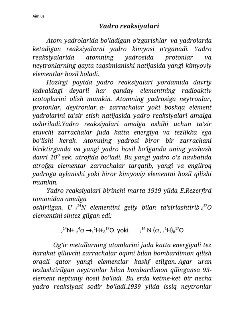 Yadro reaksiyalari 1