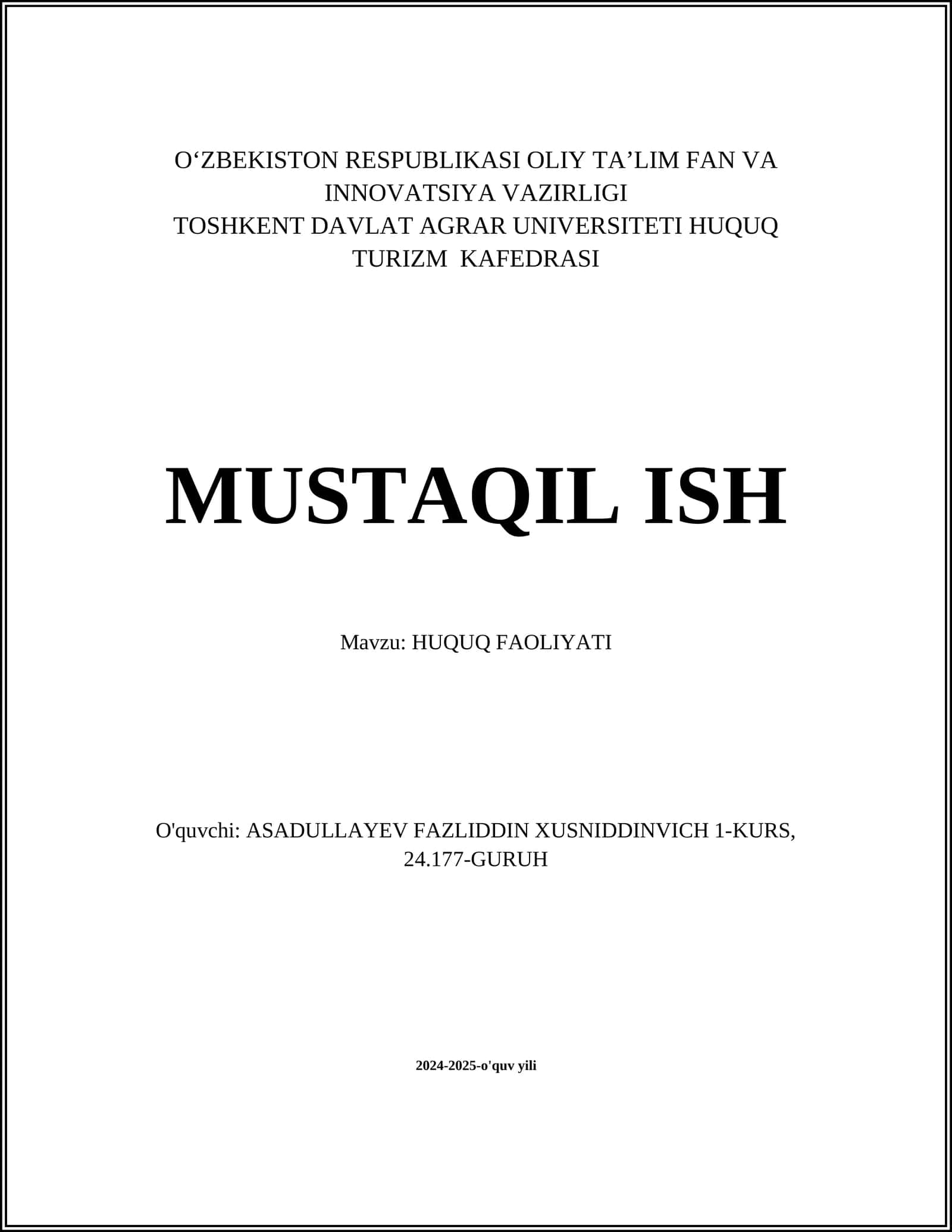 HUQUQ FAOLIYATI 1