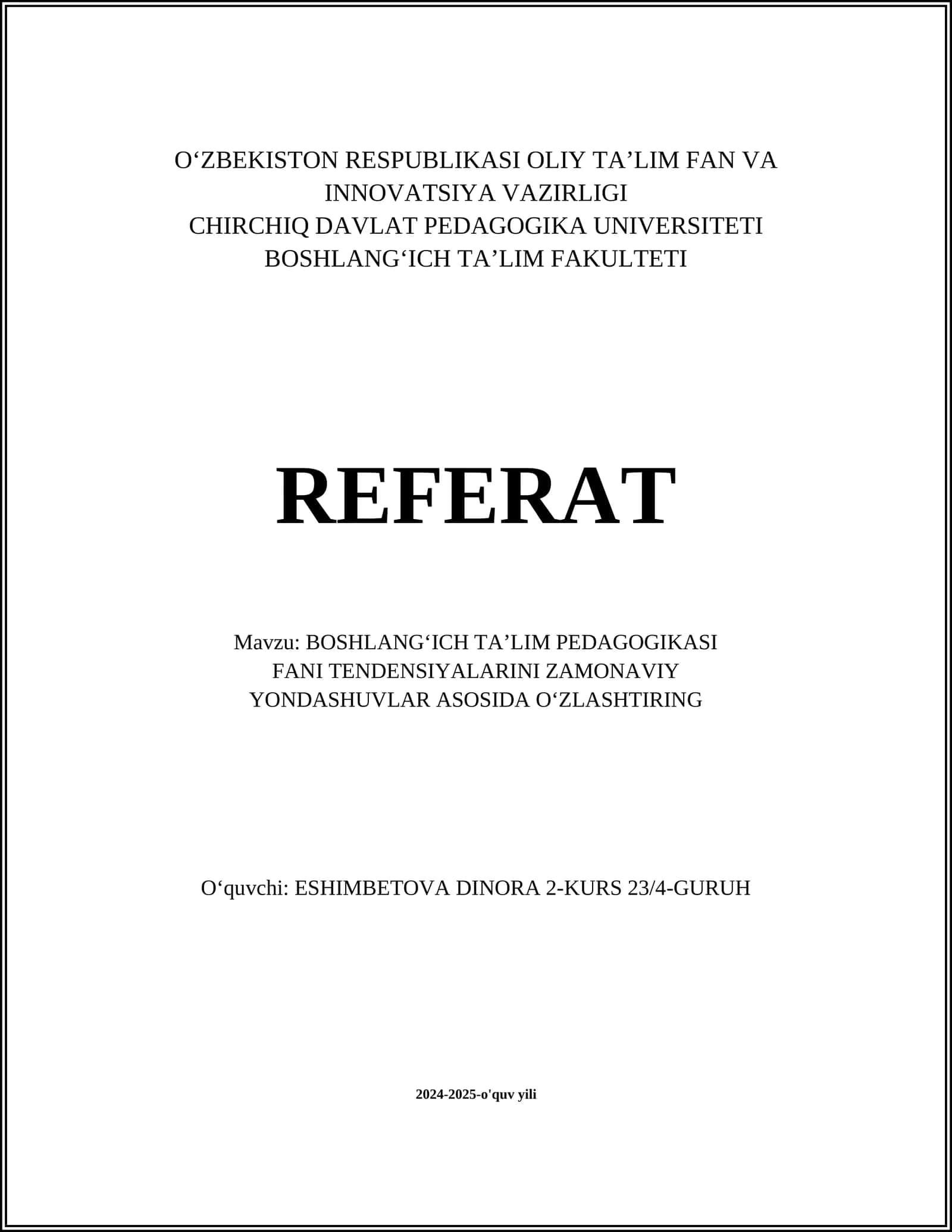 BOSHLANG'ICH TA'LIM PEDAGOGIKASI 1