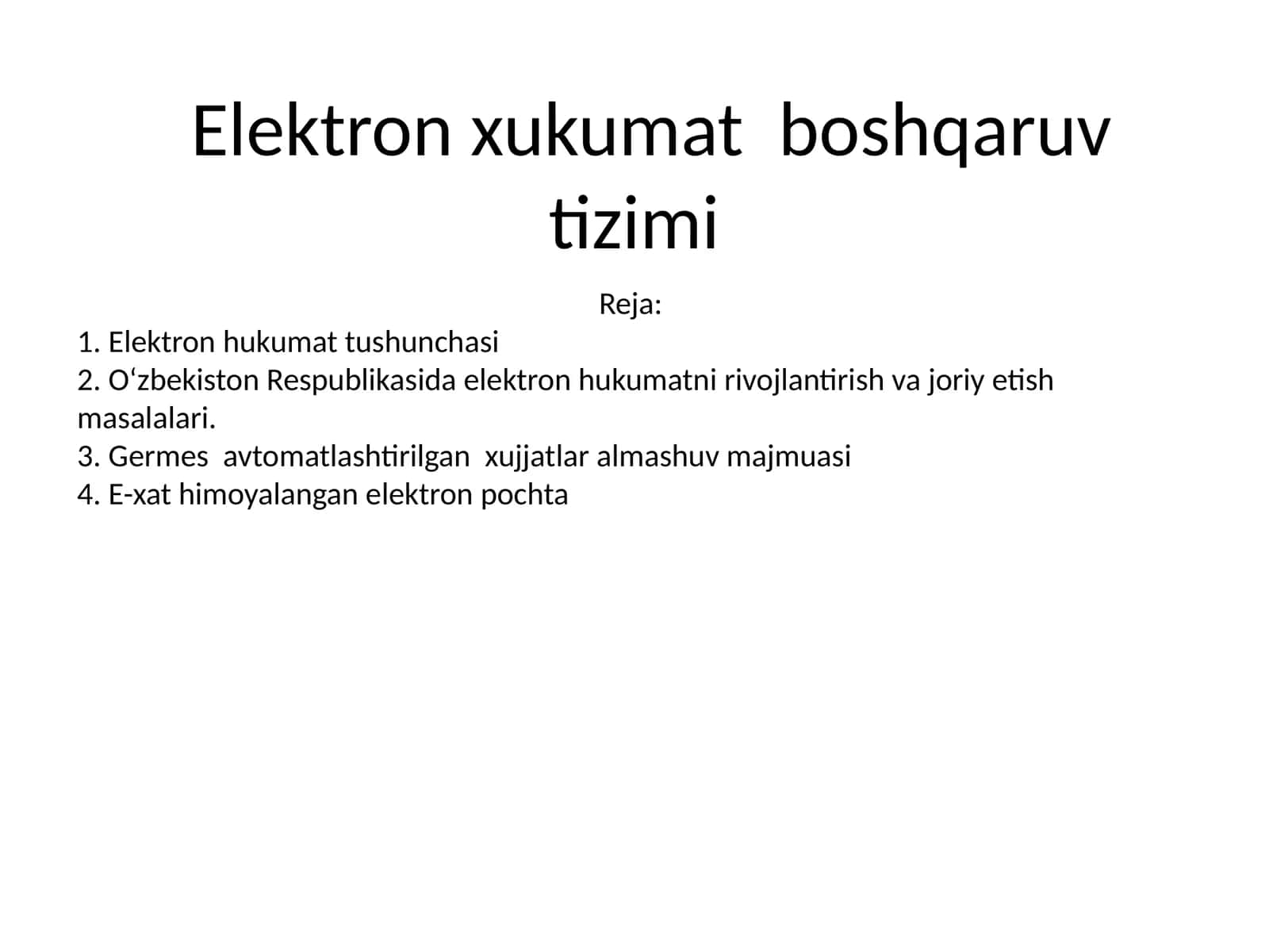 Elektron xukumat boshqaruv tizimi 1