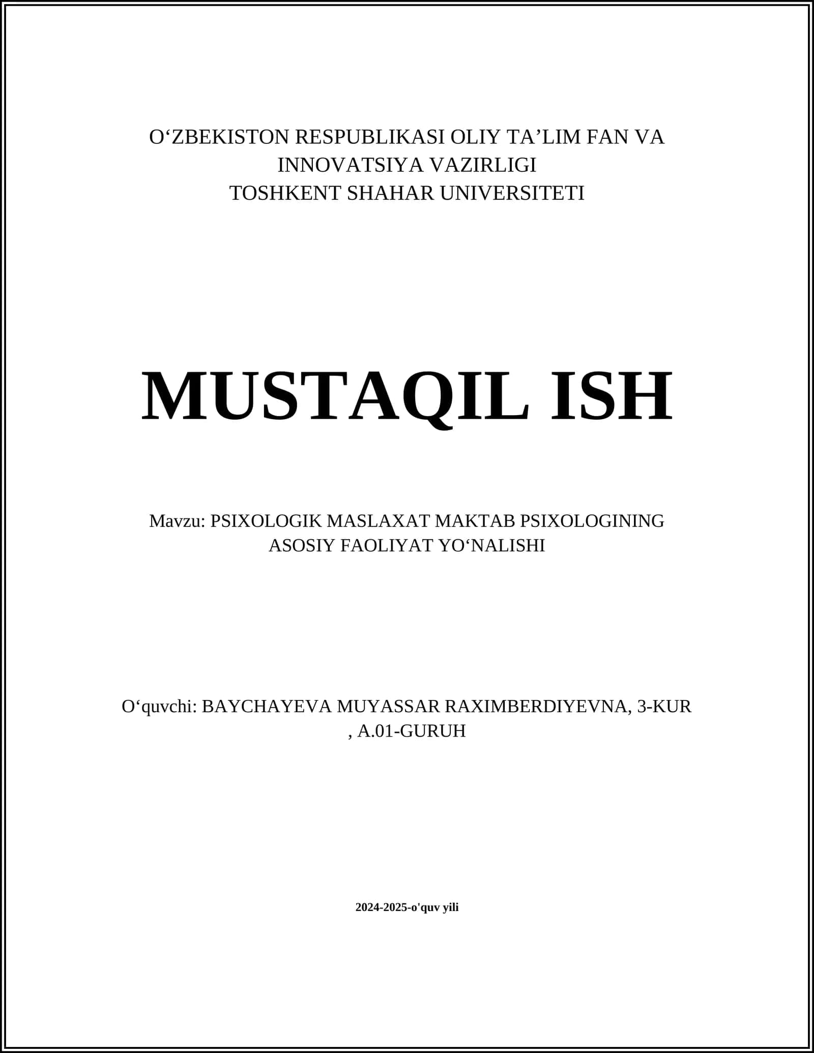 PSIXOLOGIK MASLAXAT MAKTAB PSIXOLOGINING ASOSIY FAOLIYAT YOʻNALISHI 1
